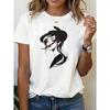 Stylish Lady Portrait Black Hat Fashion Letter Print T - Shirt Women's Spring - Summer Short - Sleeve Crew - Neck Casual T - Shirt,