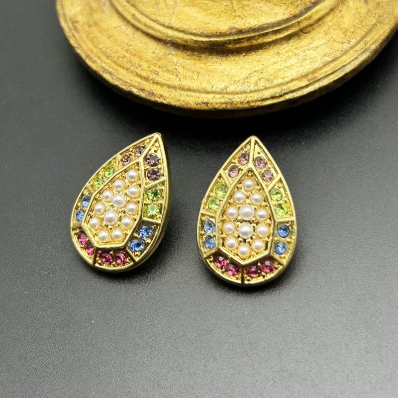 Vintage Multi-Color Colored Diamond Love Earrings Silver Needle Electroplating Real Gold Fashion Marking Love Stud Earrings With Diamonds