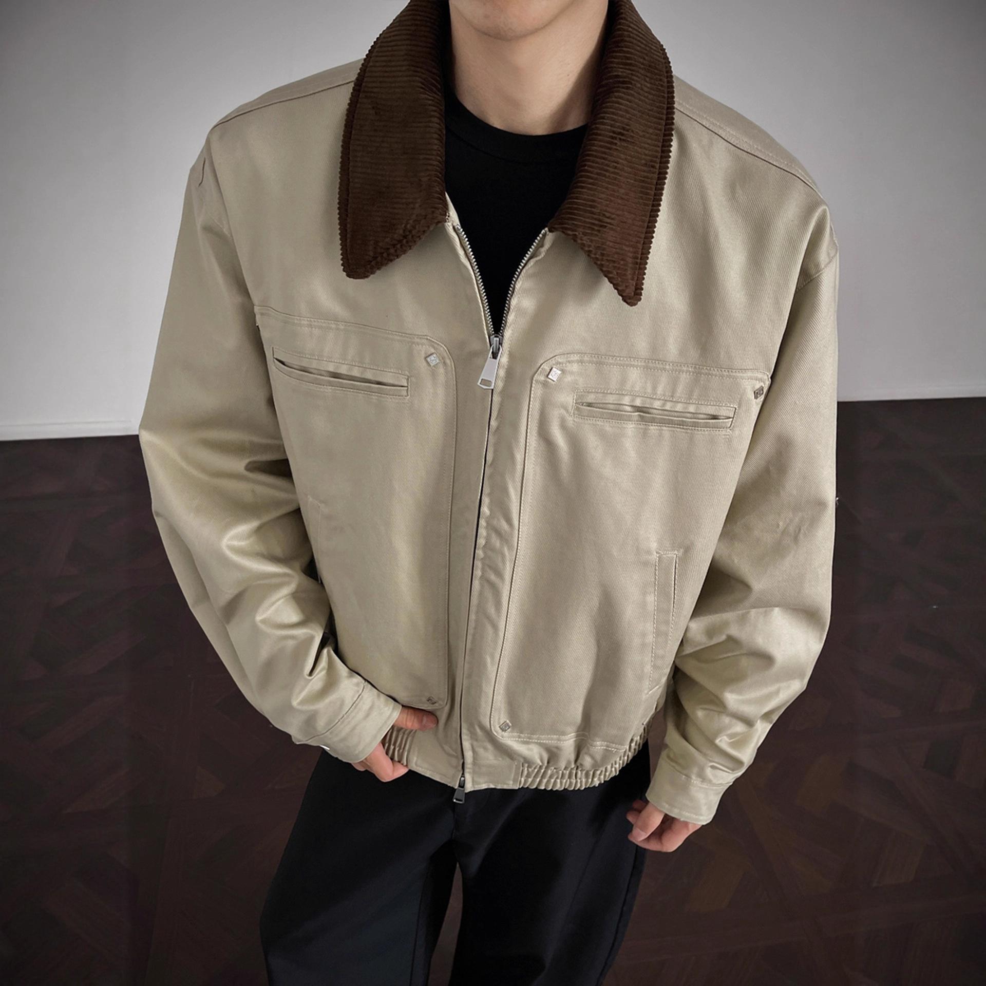 Мужская белая вельветовая куртка в стиле амбара, прямого кроя, с отложным воротником - Осенняя ретро рабочая одежда XL