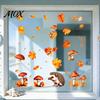 Autumn Window Clings 2PCS Hedgehog Static Clings, Fall Maple Leaf Mushroom Glass Stickers, Decals No-Adhesive for Home Store Coffee Shop Thanksgiving