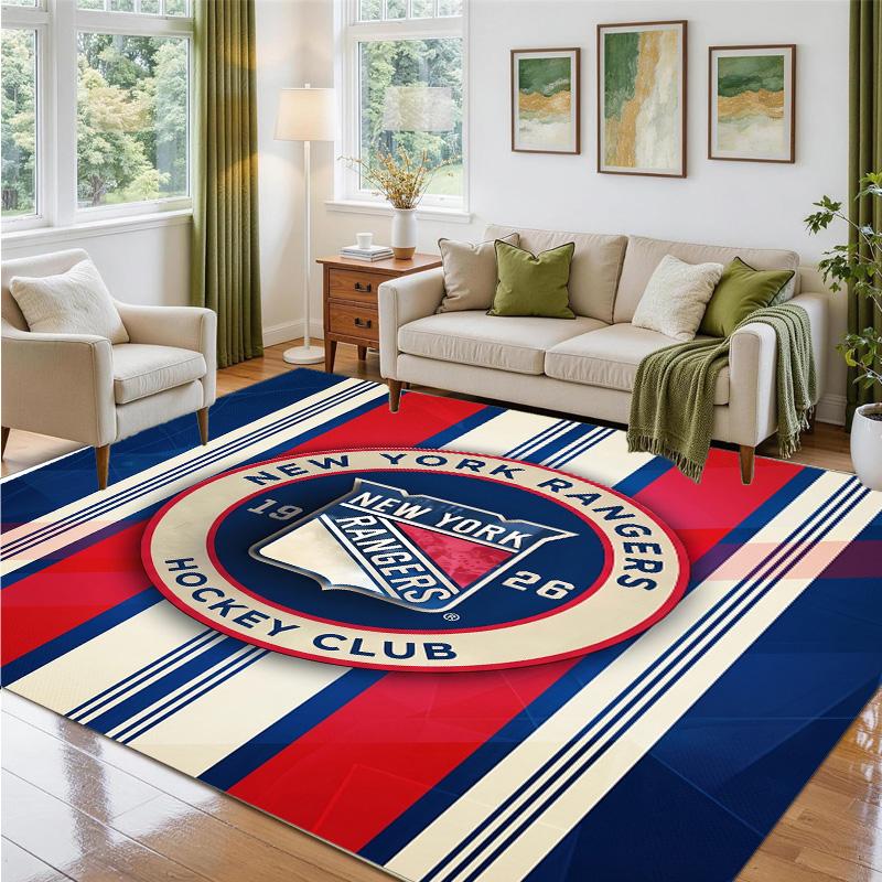 New York Rangers Design Crystal Velvet Rug Soft Decorative Mat for Bedroom Entrance