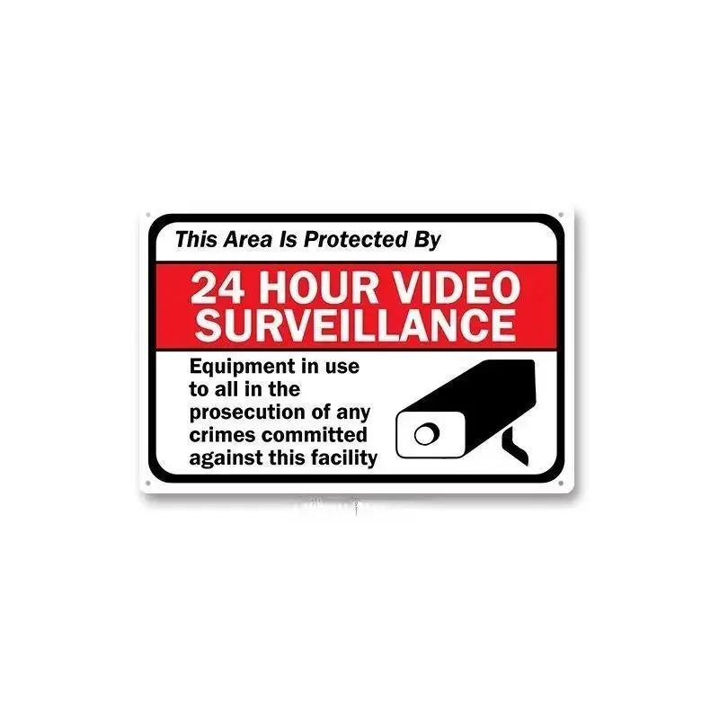 Tin Sign No Trespassing Warning Sign 24 Hour Video Surveillance Metal Board Poster Bar Home Decor Plate Warn Signs Wall Plaques