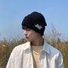 Natural NewStylish Korean Style Knitted Cap with HE Emblem - Ideal for Couples During Cold Season