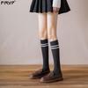 Women's Two-Stripe High Knee Cotton Socks - Black (Spring, Autumn, Winter Fashion)