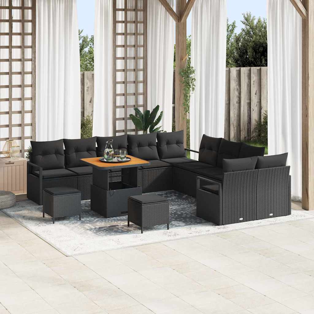 13 Piece Garden Sofa Set with Cushions Black Poly Rattan