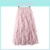 Spring Korean Style High Waist Mesh Patchwork Irregular Midi Skirt For Fashionable Women