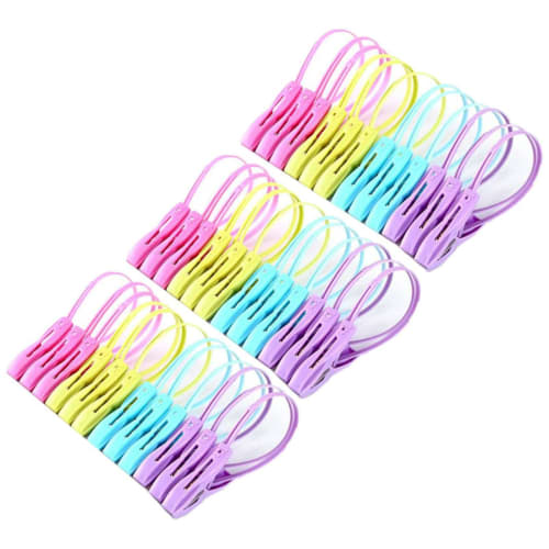 

36 Clothespins with Cord, Strong, Non-Slip, Windproof, Non-Marking, Multi-Purpose, Rust-Resistant, 4 Bright Colors
