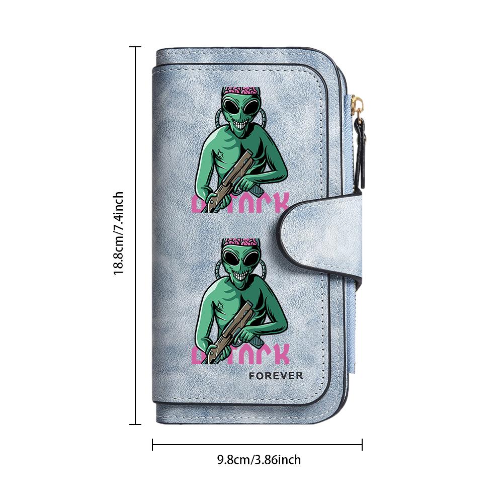 Cool Alien Printed Long Wallet Multi Slot Purse for Daily Use