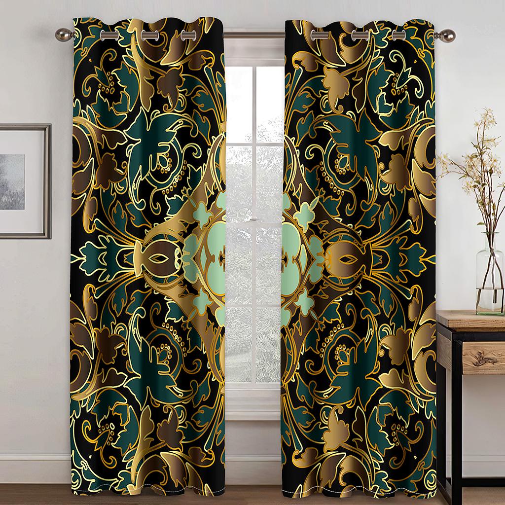 Baroque Luxury Abstract Gold Free Shiping CheapWindow Curtain for Living Room 2Pieces Kids Bedroom Children Bathroom Decor Hooks