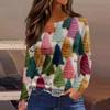 Women's Fashion Hem Slit Casual Christmas Printed Round Neck Long Sleeve Top
