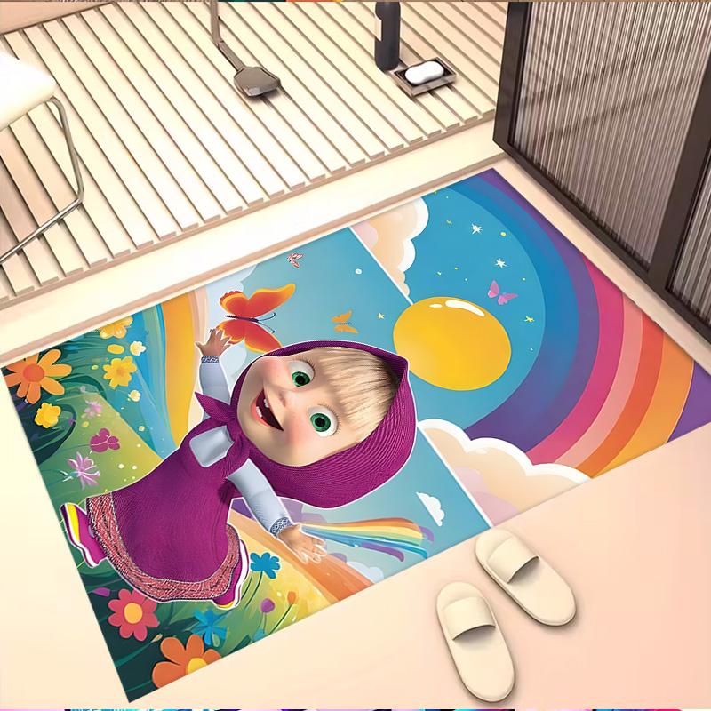 Masha and The Bear Print Rug, Washable Floor Carpet, For Entryway Dorm Laundry Room Office Study, Home Decor Birthday Christmas Gift