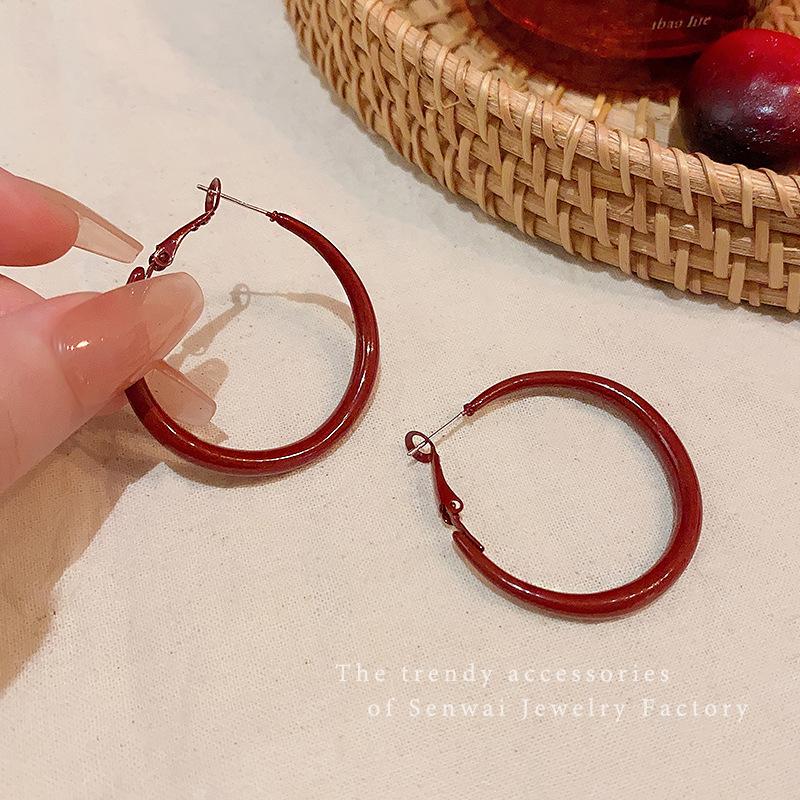 Ankola Red Pigment Ring Earrings Femininity Internet Celebrity Earrings European and American Exaggerated Personality Ears