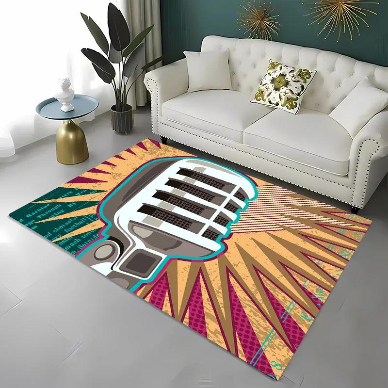 Lustiger Teppich mit Mikrofon-Aufdruck für Heim-Wohnzimmer-Dekoration Fußmatte Couchtisch-Bereichsteppich Rutschfest Schlafzimmer Bettvorleger