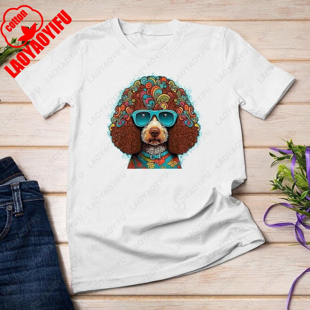 Funny Cute Poodle Dog Cotton White All Match Unisex TShirt Vintage Classic Fashion Streetwear High Quality Cotton Casual Tops S