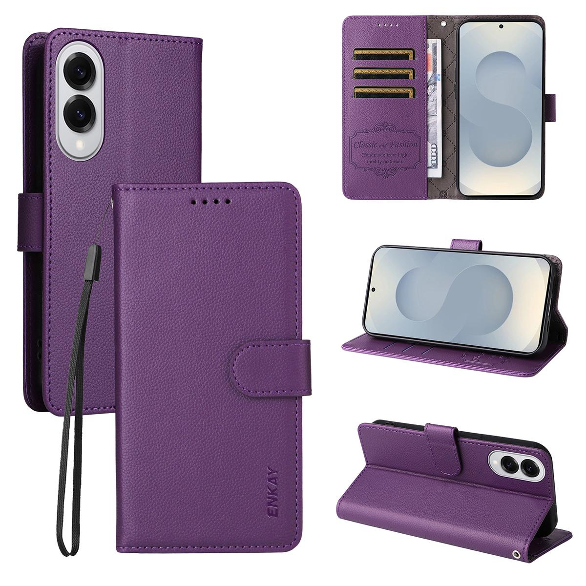 

For Samsung Galaxy S25 Edge Wallet Case with Strap ENKAY HAT PRINCE RFID Blocking Leather Stand Phone Cover