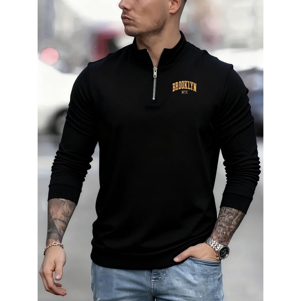 

Brooklyn New York City Fashion Pattern Printed New Men s Casual Sports Hoodie with Cool Zipper Stand Up Collar Top XL чорний