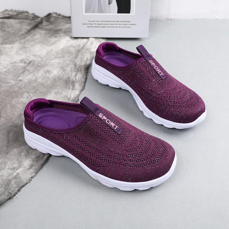 2025 women's shoes fly-woven fashion half-drag spring summer new trend large size comfortable one-pedal casual single shoes