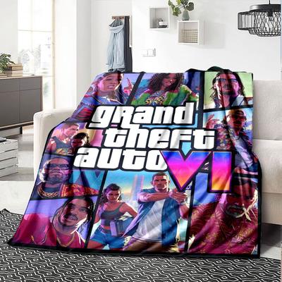 1pc Grand Theft Auto Soft Flannel Blanket with Designer Print A Cozy Blanket for All Seasons, Perfect for the Couch, Bed, Office