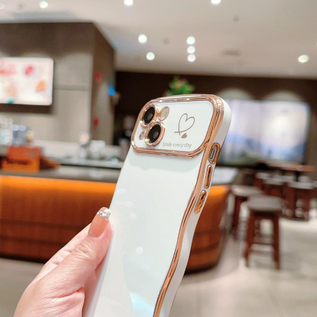 For iPhone 15 Case Wave Frame with Love Heart Raised Camera Protection TPU Cover