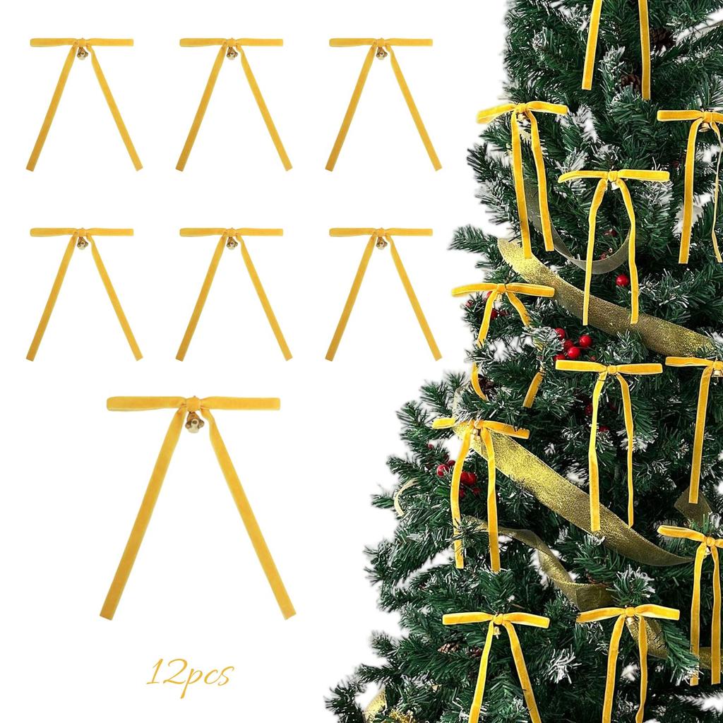 Velvet Bow With Bell Christmas Party Decoration,christmas Decorations, Velvet Ties For Christmas Tree –12pcs