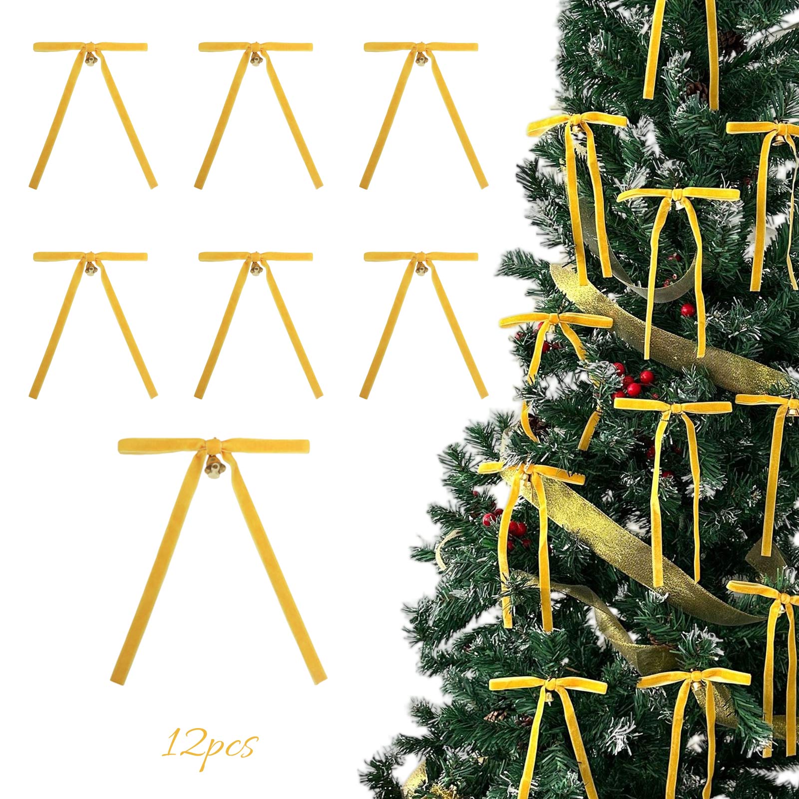 

Бархатный бант с колокольчиком, украшение для рождественской вечеринки, рождественские украшения, бархатные завязки для елки – 12 шт. One Size жёлтый