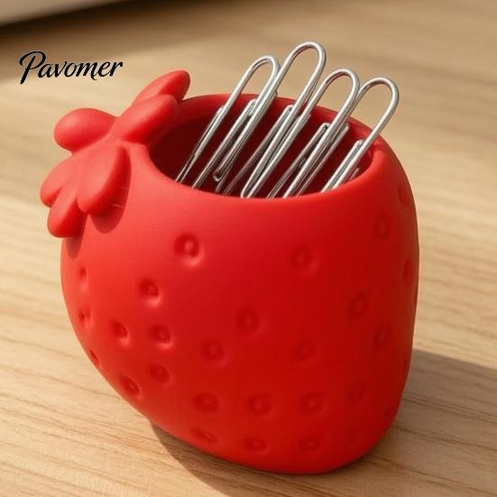 Hollow Cavity Organizer for Paper Clips Strawberry Shape Storage Container, 3D Printed Cute Fruit Shaped Desktop Modern Tabletop Ornament Office