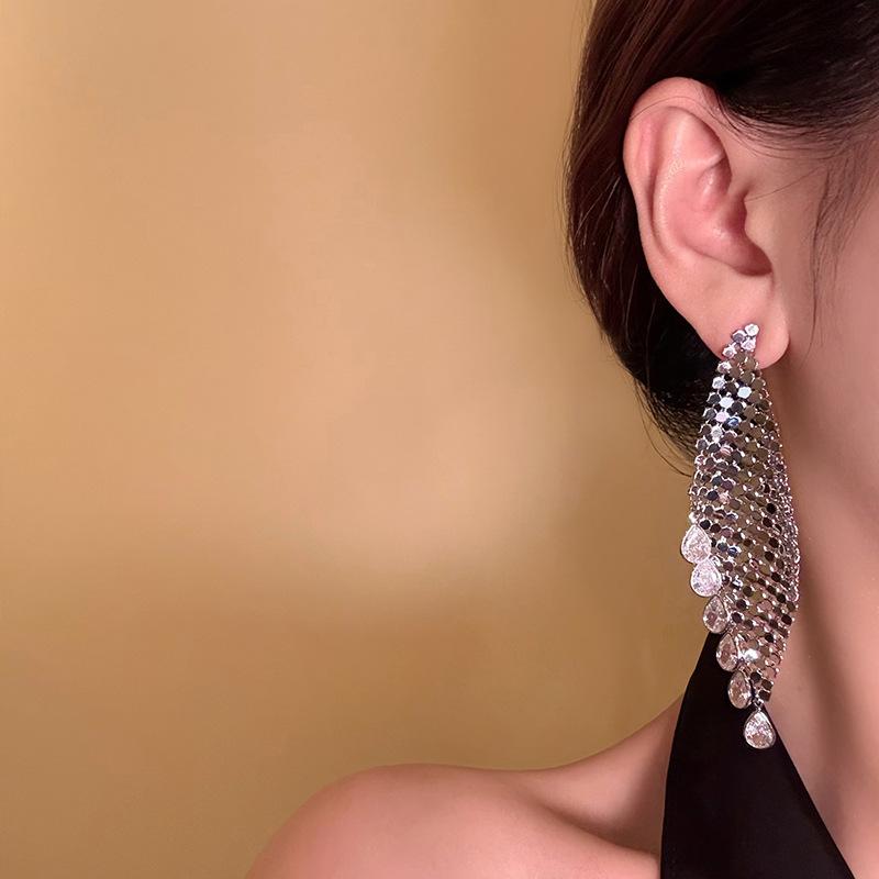 18k electroplating European and American zircon water drop fringed earrings earrings exaggerated earrings women
