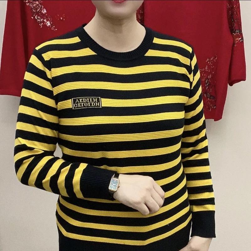 Spring Autumn Tops for Women Middle-aged and Elderly Women Clothing Plus Fat Fashionable and Versatile Base Shirt Thin Sweater