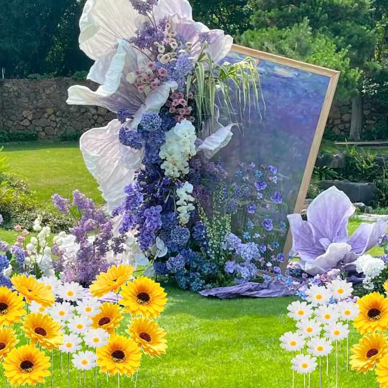 1Set Artificial Flower Micro Landscape Potted Plant Decoration Lawn Decoration Cloth Outdoor Landscape Daisy Card Insertion