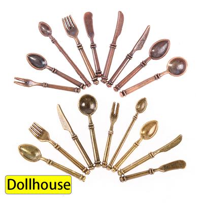 9Pcs/set Vintage Dollhouse Miniatures Tableware Mini Cutlery Knife Fork Spoon Childrens Toy For Doll House Decor