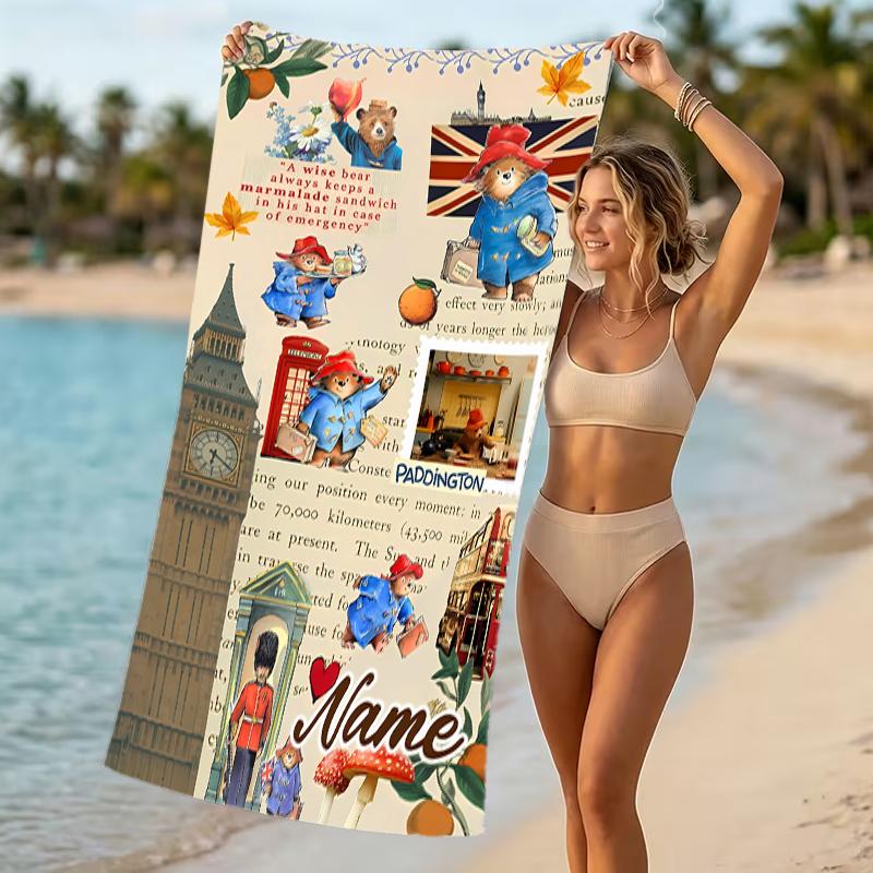 Customizable personalized beach towels Paddington Bear themed designs.Suitable for the beach, yoga, sports;ideal as beach accessories
