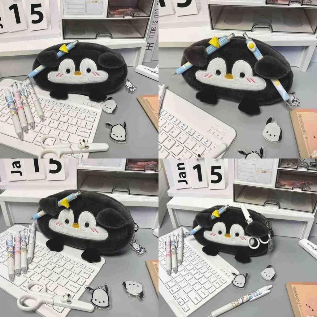Penguin Pencil Case Plush Large Capacity Girls Stationery Storage Bag For Students