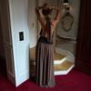Women's new backless pleated deep V neck hip skirt sexy lace-up Spice Girl European and American dress dress dress