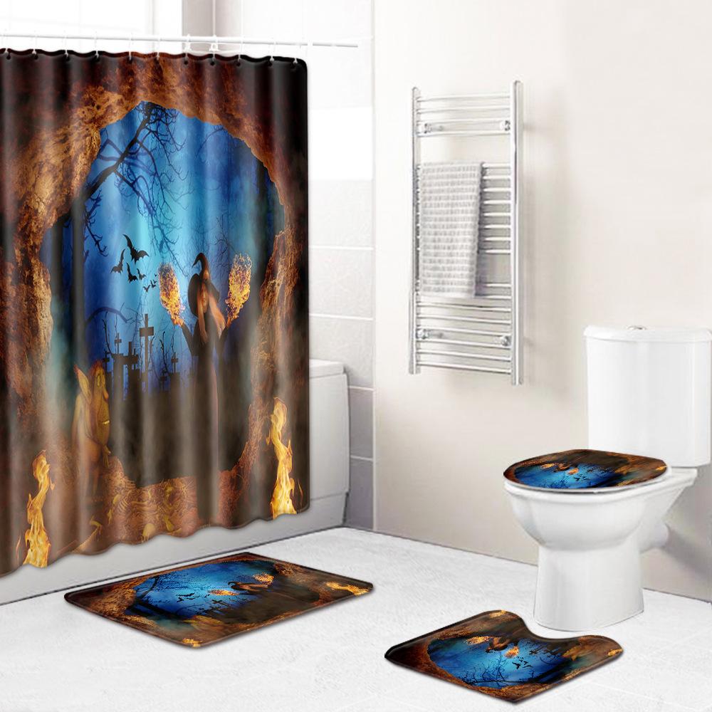 Thriller Skull Bathroom Shower Curtain Floor Mat Toilet Cover Foot Mat Four-Piece Set