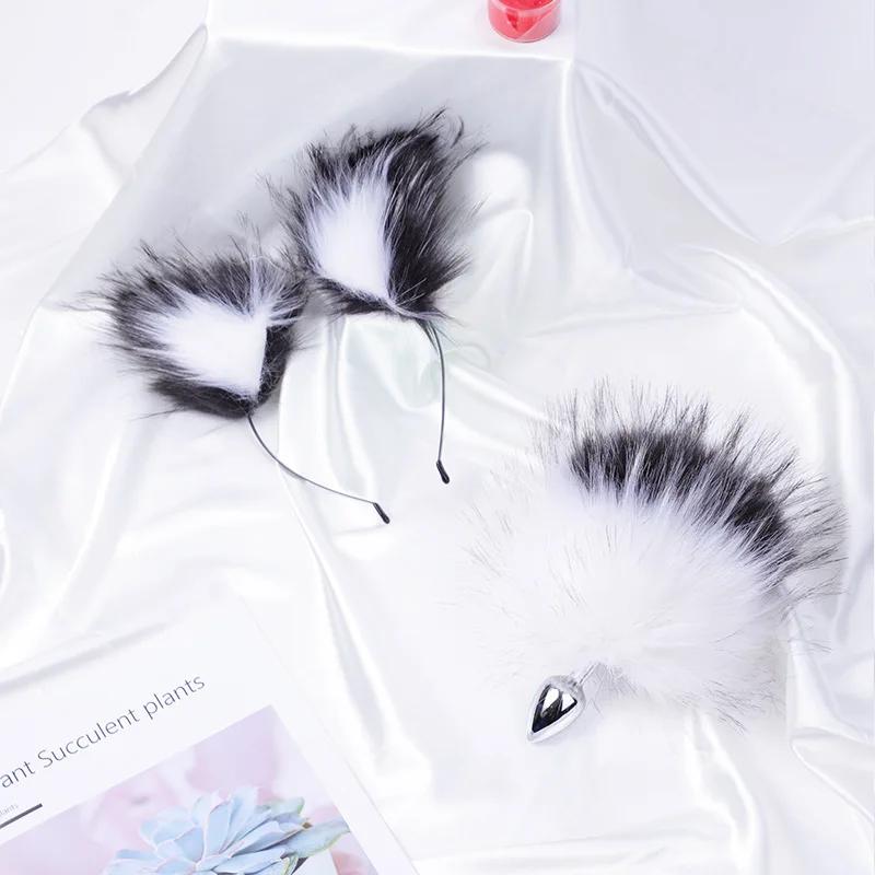 Analplug Sexspielzeug Fuchsschwanz Buttplug Mehrfarbig Plüsch Ohren Haarband Hasenschwanz Buttplug Flirtspielzeug für Paare Frau Cosplay