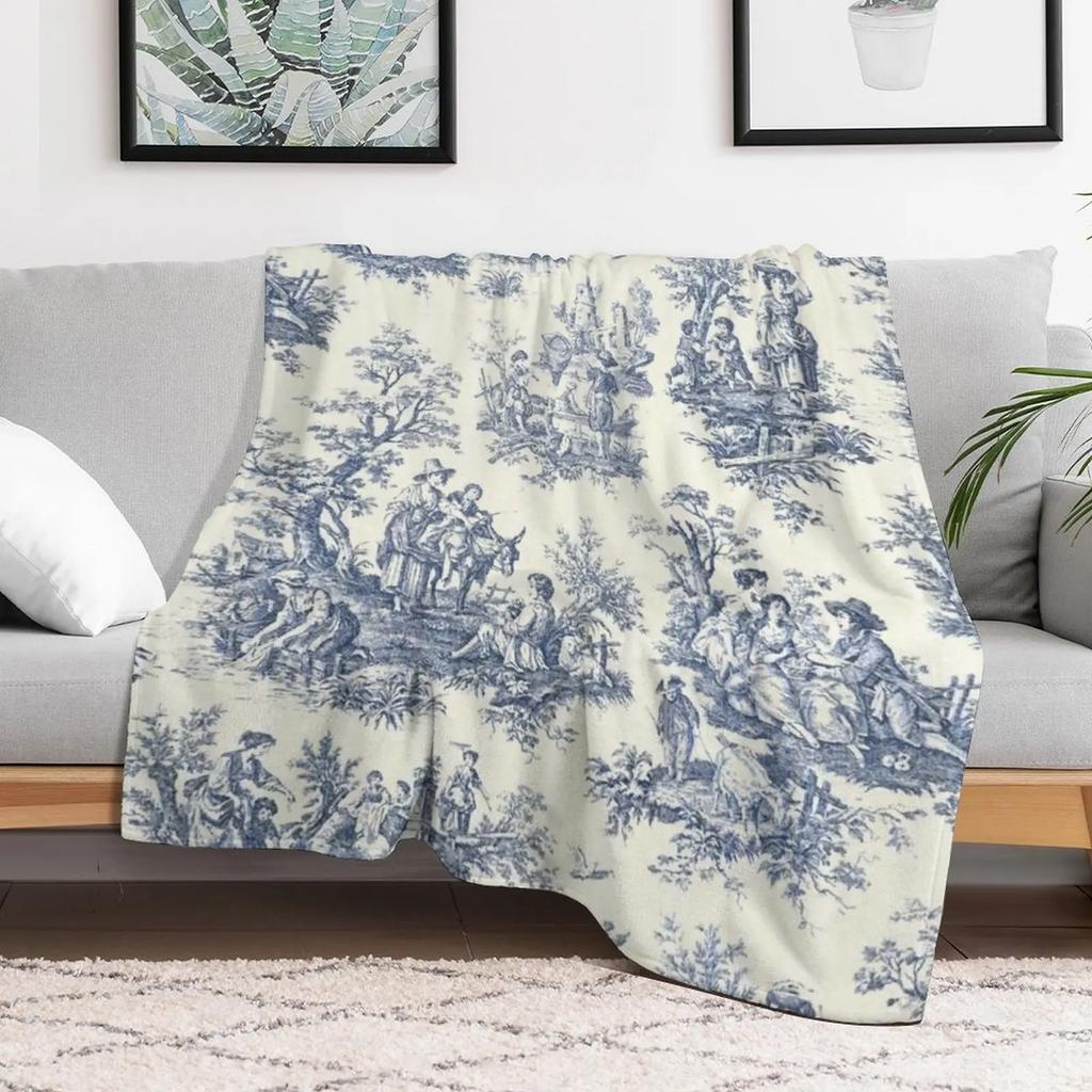 Coperta da picnic in tessuto francese azzurro polvere, morbida coperta decorativa per divano, camera da letto