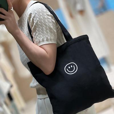 Bolso de Lona Grande con Cara Sonriente Estilo Coreano - Bolso Tote para Estudiante Universitario con Gran Capacidad para Libros
