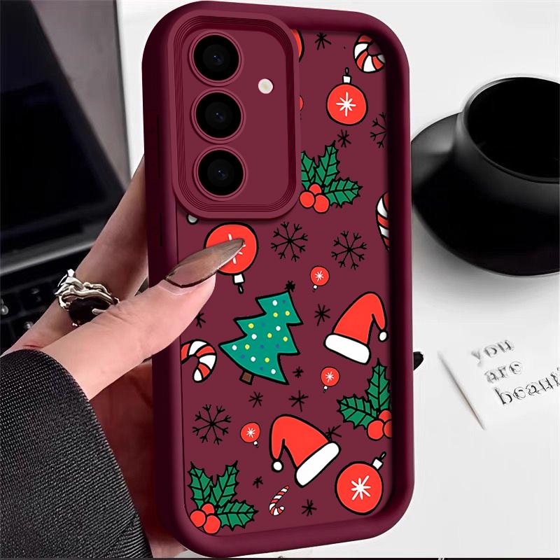 Silikonový kryt se vzorem vánočního stromečku pro Samsung S25 S24 FE S23 S22 S21 Ultra A54 A34 A55 A35 A14, nárazuvzdorný