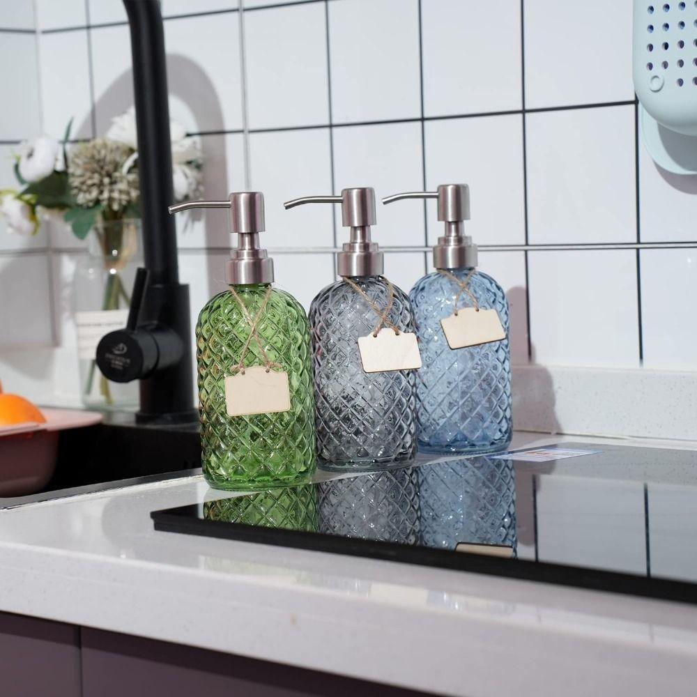 400ml Glass Soap Dispenser Empty Liquid Storage Container Stylish Lotion Pump Bottle  Decorative
