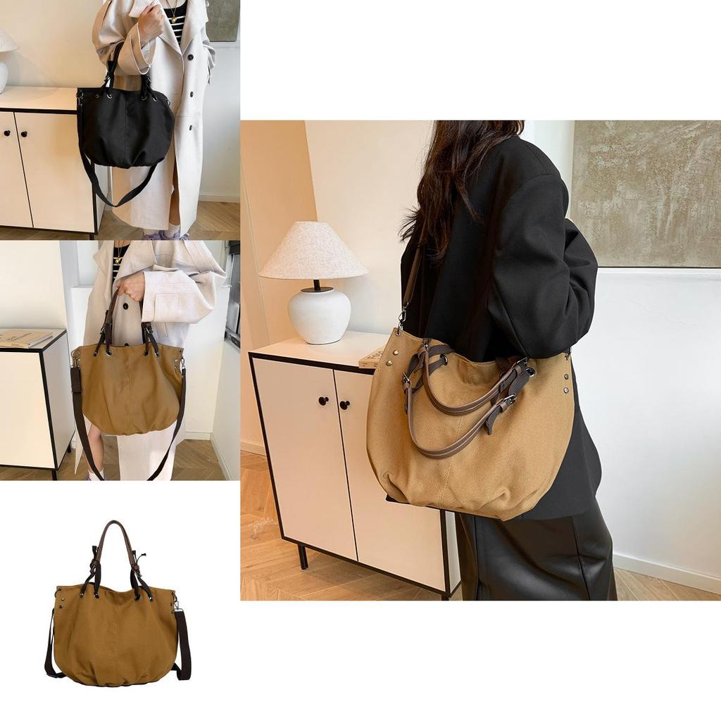 Stylish Large Capacity Women's Tote Bag Retro Solid Color Shoulder Crossbody Purse