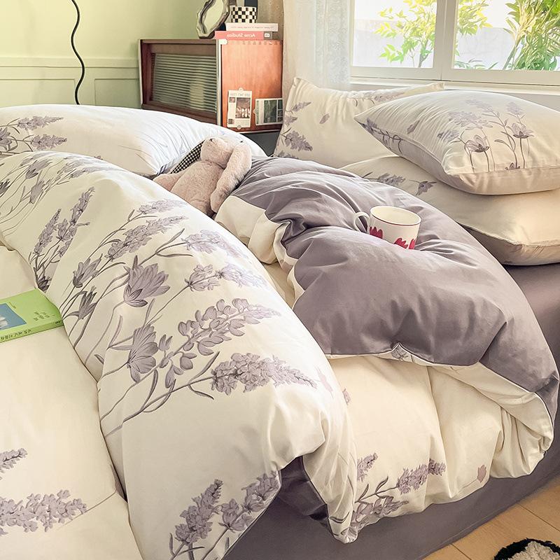 Set din patru piese din bumbac, pat din bumbac pur, husă de pilota, cearșaf de pat, set din trei piese pentru dormitor, lenjerie de pat