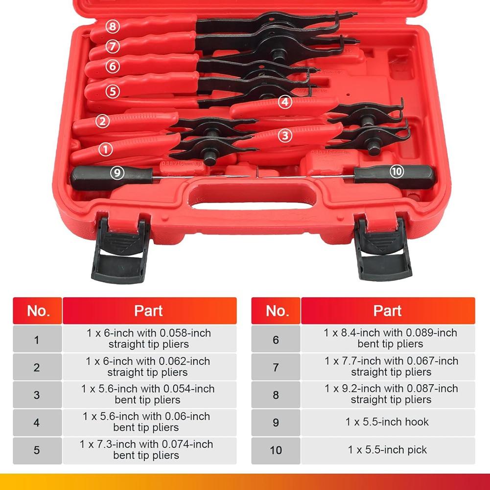 Snap Ring Plier Set 11PCS Straight & Bent Retaining Ring Pliers with Hook & Pick Heavy Duty Internal External Pliers