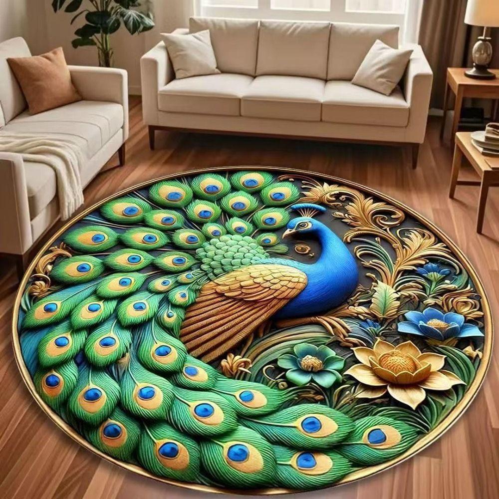 Non-slip Peacock Carpet Soft Door Gasket Durable Blanket  for Living Room Tea Table Bedside