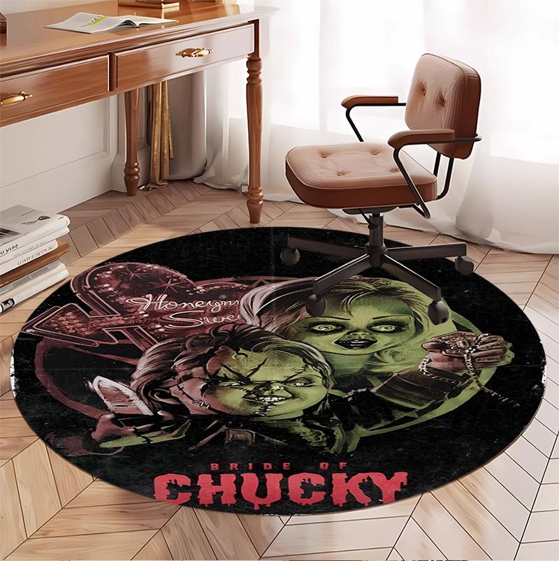 Bride of Chucky Pattern Round Rug, Indoor/Outdoor Mat, for Picnic, Gameroom, Bedroom, Office, Living Room, Home Decor Carpet, Birthday Gift