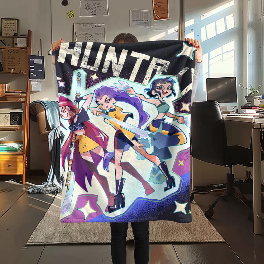 1PC Kpop Demon Hunters Print Flannel Blanket, High quality All Seasons, Home Decor, Warmth and Comfort, Perfect for Christmas Gifts
