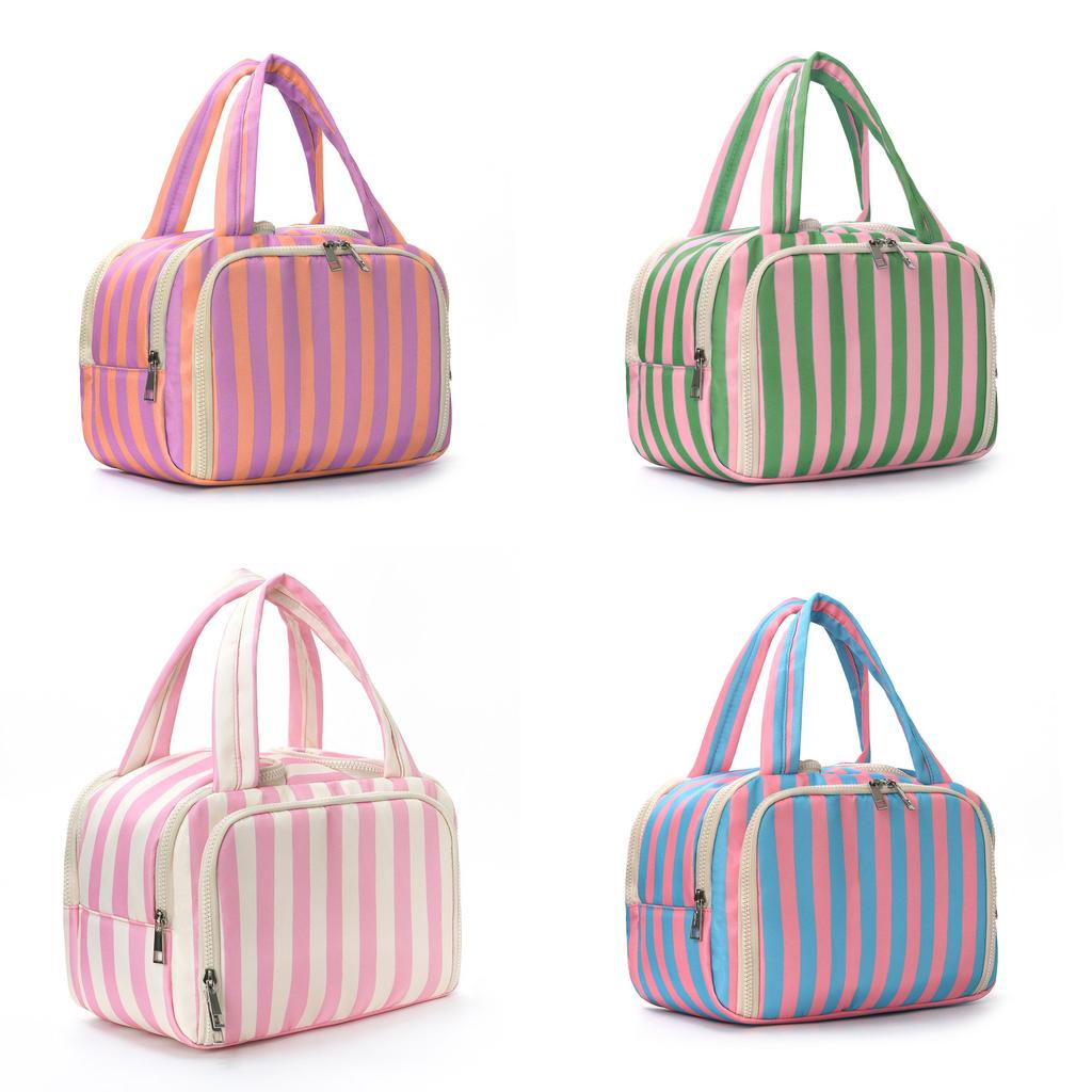 Polyester Striped Makeup Bag With Design For Daily Use And Travel Storage