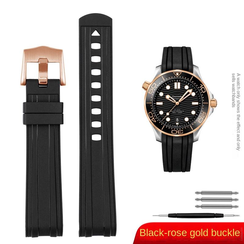 For Omega New Seamaster 300 Universe 007 Curved End Fluorous Rubber Silicone Watchband 20mm 22m Watch Soft Strap Men Replacement