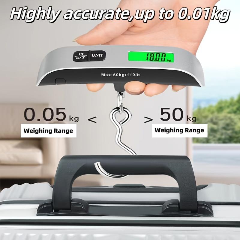 Compact 110lb/50kg Digital Luggage Scale with Backlit Display, Handheld Electronic Scale, Displays Room Temperature, Batteries Included.