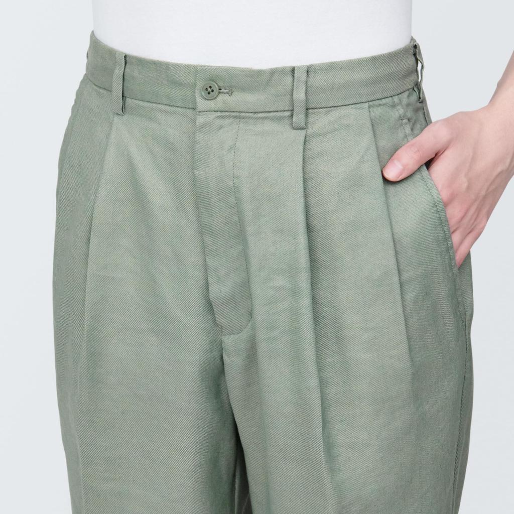 MUJI Men's Hemp Blend Tuck Straight Pants, Light Green, Size M, AE0X2A4S