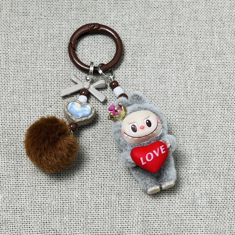 Cartoon Cute Flocking Mini Standing Mobile Phone Pendant Schoolbag Doll Keychain Gift